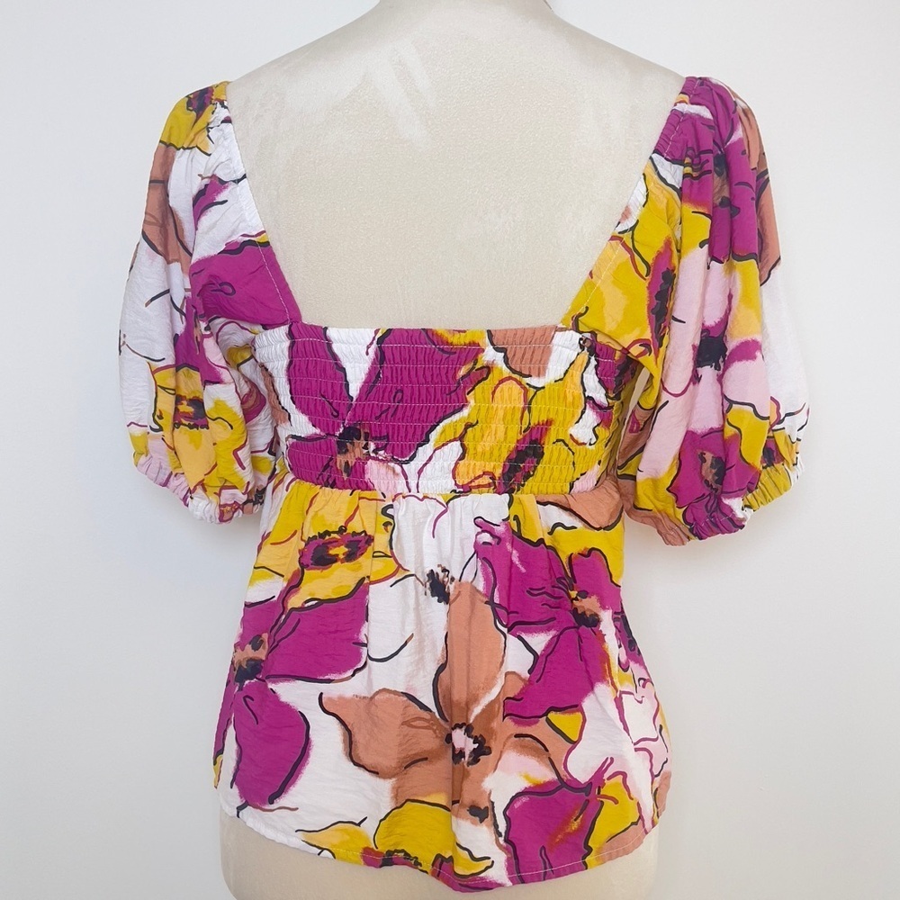 Nine West Floral Puff Sleeve Peplum Blouse Size XS - Picture 3 of 11